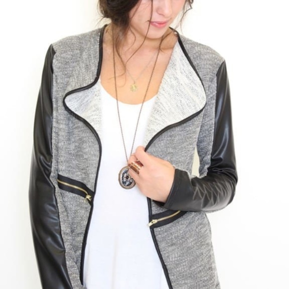 Caralase Jackets & Blazers - Zippered Faux Leather Paneled Jacket